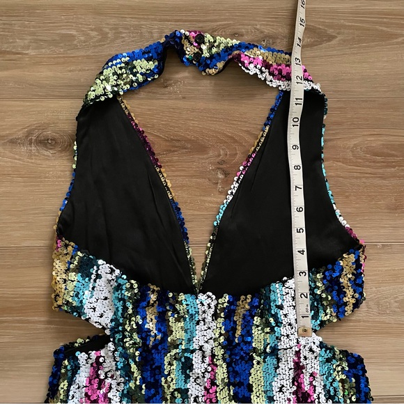 NWT Nasty Gal Stripe Sequin Halterneck Cut Out Jumpsuit - Picture 9 of 15